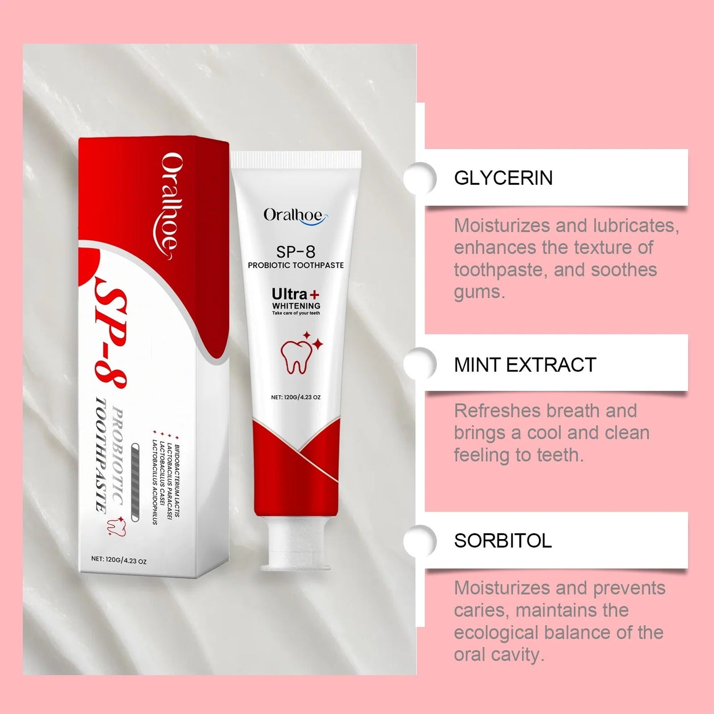 SP-8 Probiotic Toothpaste for Whitening & Deep Cleaning (120g)